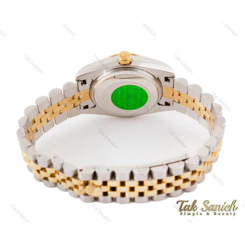 ساعت رولکس زنانه طلایی نقره ای نگین دار صفحه سرمه ای Rolex-3510-L