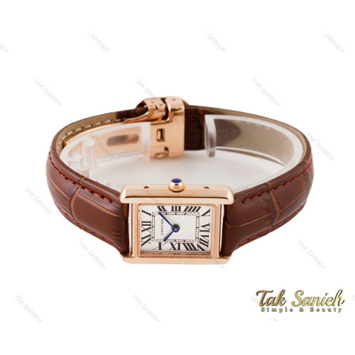 ساعت کارتیه تانک زنانه بند چرم رزگلد Cartier-3522-S-L