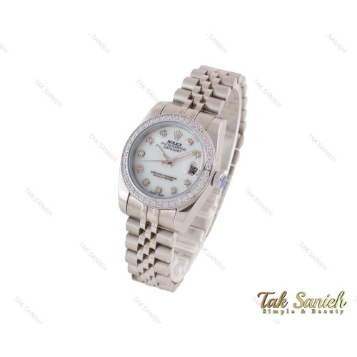 ساعت رولکس دیت جاست زنانه نقره ای نگین دار Rolex-3722-L