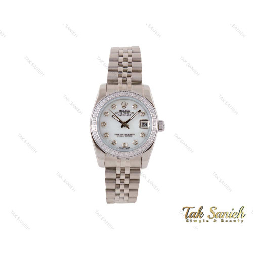ساعت رولکس دیت جاست زنانه نقره ای نگین دار Rolex-3722-L