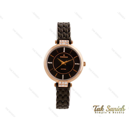 ساعت رومانسون زنانه نگین دار رزگلد مشکی Romanson-3732-L ساعت رومانسون زنانه نگین دار رزگلد مشکی Romanson-3732-L