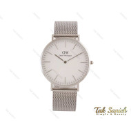 ساعت دنیل ولینگتون مردانه بندحصیری نقره ای صفحه سفید DW-3879-G