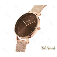 ساعت دنیل ولینگتون رزگلد زنانه بند حصیری صفحه قهوه ای Daniel-3925-32-L