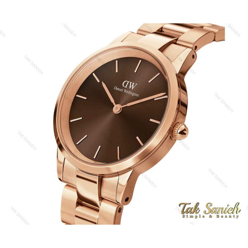 ساعت دنیل ولینگتون آیکونیک لینک رزگلد صفحه قهوه ای مردانه DW-4005-G