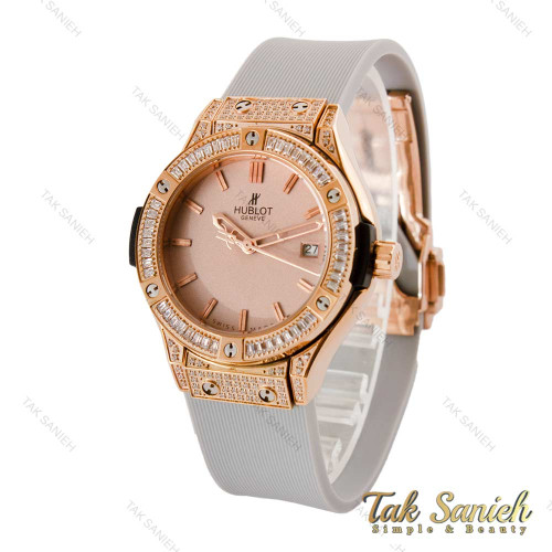 ساعت هابلوت زنانه تمام نگین رزگلد طوسی Hublot-4152-L