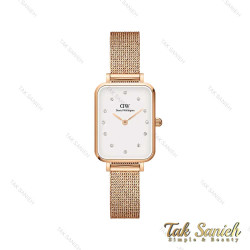 ساعت دنیل ولینگتون زنانه کوادرو رزگلد صفحه سفید نگین دار DW-4312-L