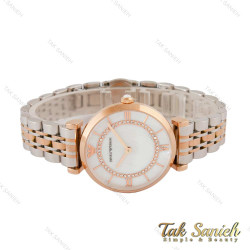 ساعت امپریو آرمانی زنانه دو رنگ رزگلد صفحه سفید نگین دار Armani-4403-L ساعت امپریو آرمانی زنانه دو رنگ رزگلد صفحه سفید نگین دار Armani-4403-L