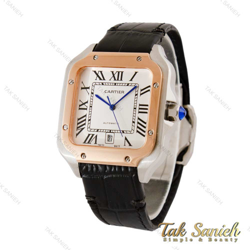ساعت کارتیر سانتوس مردانه اتوماتیک دورنگ رزگلد Cartier-4418-G