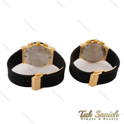 ساعت هابلوت ست سه موتوره طلایی مشکی صفحه اسکلتون Hublot-4433-S