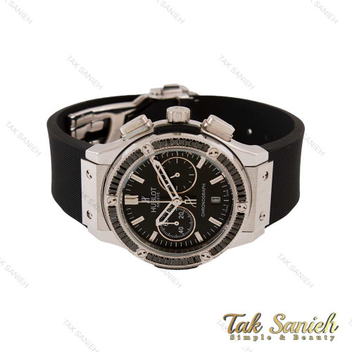 ساعت هابلوت زنانه سه موتوره نقره ای مشکی نگین دار Hublot-4466-L