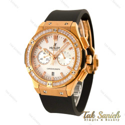 ساعت هابلوت زنانه سه موتوره نگین دار رزگلد صفحه سفید Hublot-4492-L