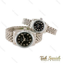 ساعت ست رولکس دیت جاست نقره ای صفحه مشکی Rolex-4535-S