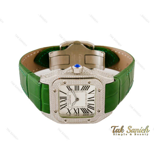 ساعت کارتیر زنانه دورنگین بند چرم سبز Cartier-4082-L ساعت کارتیر زنانه دورنگین بند چرم سبز Cartier-4082-L