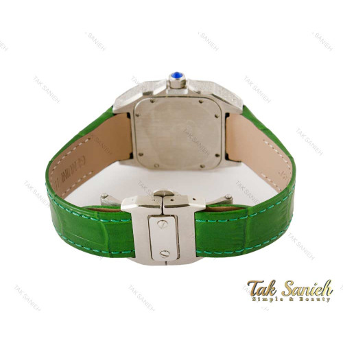 ساعت کارتیر زنانه دورنگین بند چرم سبز Cartier-4082-L ساعت کارتیر زنانه دورنگین بند چرم سبز Cartier-4082-L
