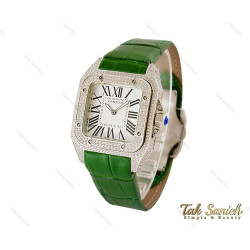 ساعت کارتیر زنانه دورنگین بند چرم سبز Cartier-4082-L
