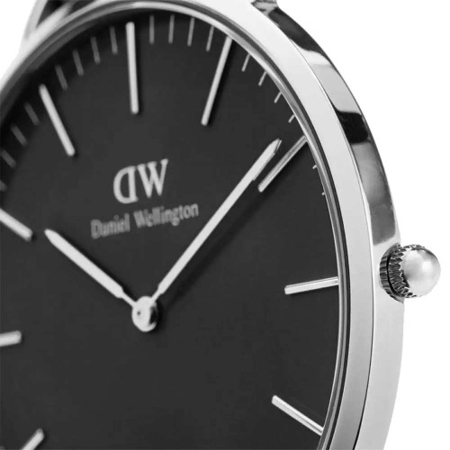 ساعت دنیل ولینگتون مردانه نقره ای بند چرم عسلی DW-4098-40-G