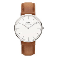 ساعت دنیل ولینگتون مردانه سیلور سفید بند چرم عسلی DW-4099-G