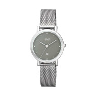 ساعت کیو کیو زنانه بند حصیری نقره ای صفحه طوسی QQ-4559-L