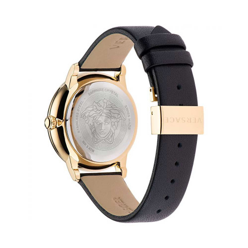 ساعت ورساچه زنانه طلایی بند چرم مشکی Versace-4774-L ساعت ورساچه زنانه طلایی بند چرم مشکی Versace-4774-L