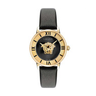 ساعت ورساچه زنانه طلایی بند چرم مشکی Versace-4774-L