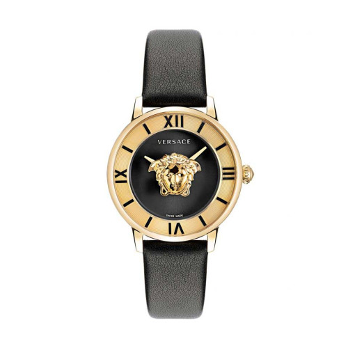 ساعت ورساچه زنانه طلایی بند چرم مشکی Versace-4774-L ساعت ورساچه زنانه طلایی بند چرم مشکی Versace-4774-L