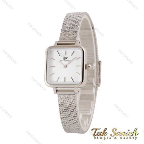 ساعت DW زنانه مربعی بند حصیری سیلور صفحه سفید DW-4807-L