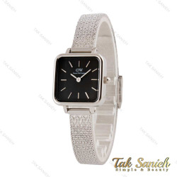 ساعت DW زنانه مربعی بند حصیری نقره ای صفحه مشکی DW-4808-L