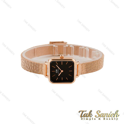 ساعت DW زنانه مربعی بند حصیری رزگلد صفحه مشکی DW-4810-L