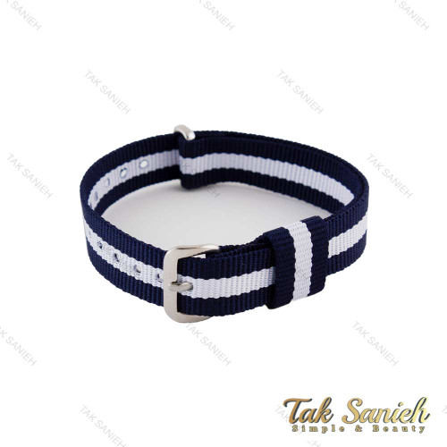 بند ساعت دنیل ولینگتون زنانه برزنتی سرمه ای سفید نقره ای DW-Strap-4822-L بند ساعت دنیل ولینگتون زنانه برزنتی سرمه ای سفید نقره ای DW-Strap-4822-L