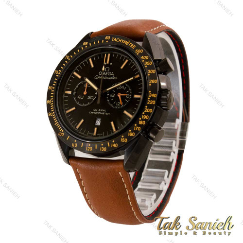 ساعت امگا اسپیدمستر بند چرم قهوه ای صفحه مشکی Omega-4843-G