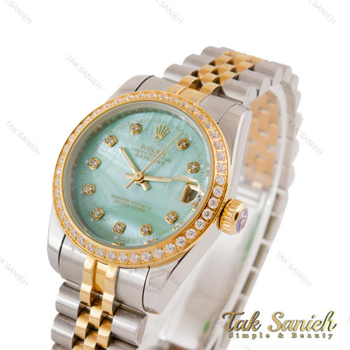 ساعت رولکس زنانه دورنگ طلایی دورنگین صفحه فیروزه ای Rolex-4848-L ساعت رولکس زنانه دورنگ طلایی دورنگین صفحه فیروزه ای Rolex-4848-L