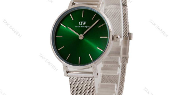 ساعت دنیل ولینگتون زنانه بند حصیری نقره ای صفحه سبز اسمال DW-4858-28-L