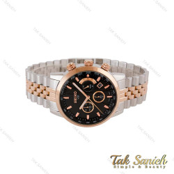 ساعت سیکو VIP مردانه سه موتوره دورنگ رزگلد صفحه مشکی Seiko-4875-G