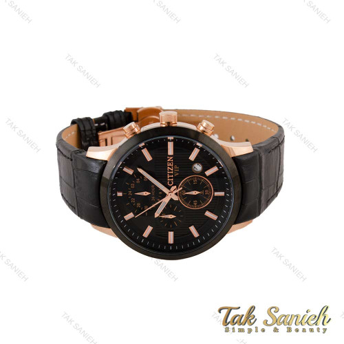 ساعت سیتیزن بندچرم مردانه مشکی رزگلد Citizen-4882-G