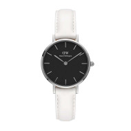 ساعت بند چرم سفید دنیل ولینگتون نقره ای صفحه مشکی اسمال DW-4913-28-L