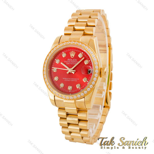 ساعت رولکس زنانه بند پرزیدنت طلایی صفحه قرمز دورنگین Rolex-4962-L ساعت رولکس زنانه بند پرزیدنت طلایی صفحه قرمز دورنگین Rolex-4962-L
