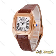 ساعت کارتیر سانتوس زنانه رزگلد بند چرم قهوه ای Cartier-4965-L