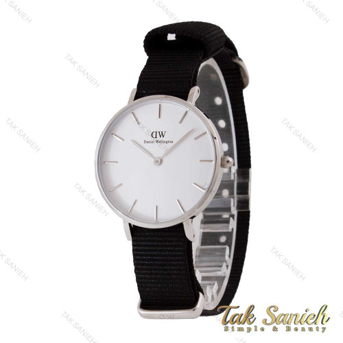 ساعت دنیل ولینگتون زنانه نقره ای صفحه سفید بند برزنت مشکی DW-4973-L
