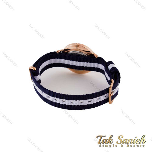 ساعت دنیل ولینگتون زنانه رزگلد صفحه مشکی بند برزنت سرمه ای سفید DW-4976-L ساعت دنیل ولینگتون زنانه رزگلد صفحه مشکی بند برزنت سرمه ای سفید DW-4976-L