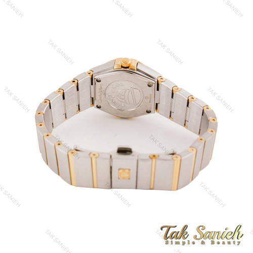 ساعت امگا زنانه دورنگین دورنگ طلایی صفحه سرمه ای Omega-4598-L