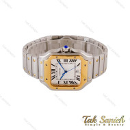 ساعت کارتیر سانتوس مردانه دورنگ طلایی صفحه سفید Cartier-4991-G