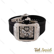 ساعت هابلوت مردانه مربعی قاب سیلور بند مشکی پشت شیشه ای Hublot-4995-G