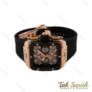 ساعت هابلوت مردانه مربعی سه موتوره رزگلد مشکی پشت شیشه ای Hublot-4998-G
