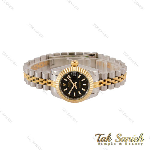 ساعت رولکس زنانه دورنگ طلایی ایندکس خط صفحه مشکی Rolex-5035-S-L