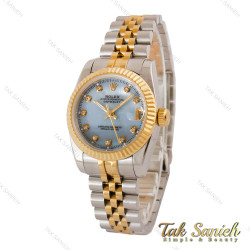 ساعت رولکس زنانه دورنگ طلایی صفحه آبی صدفی مدیوم Rolex-5042-M-L