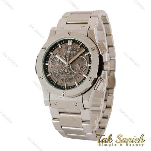 ساعت هابلوت مردانه سه موتوره بند استیل صفحه اسکلتون Hublot-5097-G