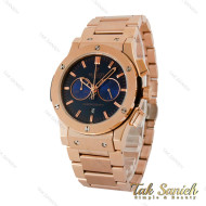 ساعت هابلوت مردانه سه موتوره بند استیل رزگلد صفحه سرمه ای Hublot-5102-G