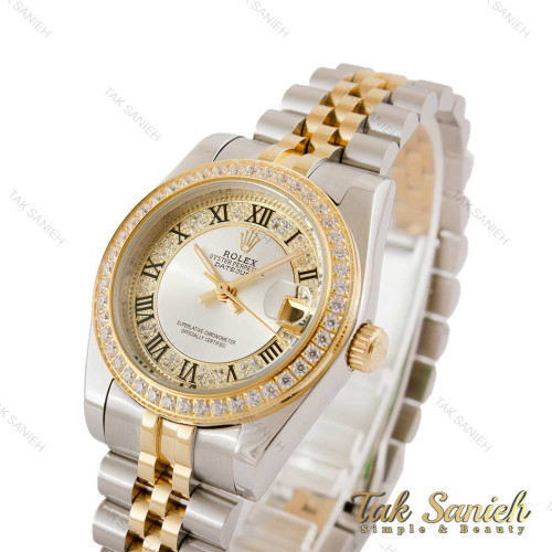 ساعت رولکس زنانه دورنگ طلایی دورنگین صفحه سیلور ایندکس رومی Rolex-5118-M-L ساعت رولکس زنانه دورنگ طلایی دورنگین صفحه سیلور ایندکس رومی Rolex-5118-M-L