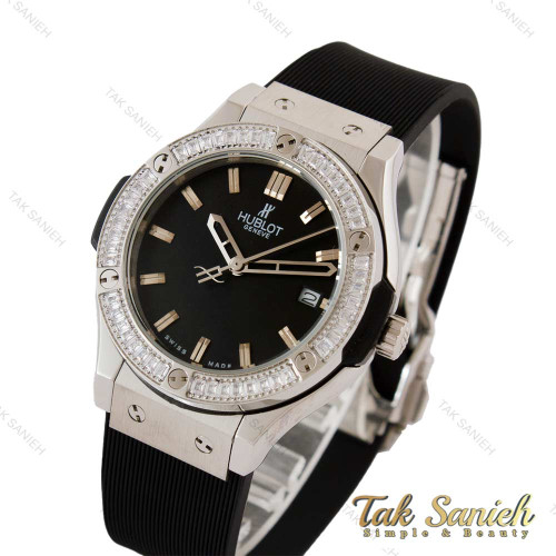 ساعت هابلوت زنانه دور نگین نقره ای مشکی Hublot-5127-L ساعت هابلوت زنانه دور نگین نقره ای مشکی Hublot-5127-L