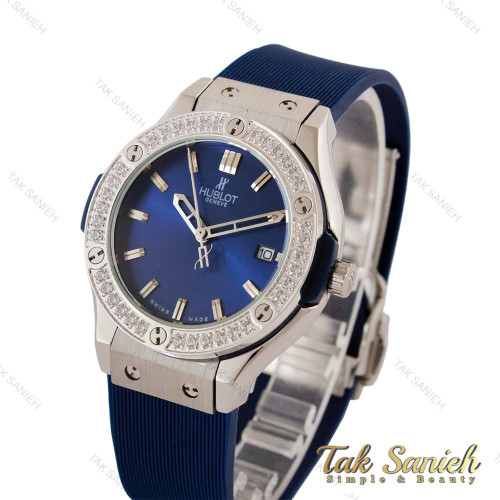 ساعت هابلوت زنانه دور نگین آبی نقره ای Hublot-5132-L ساعت هابلوت زنانه دور نگین آبی نقره ای Hublot-5132-L